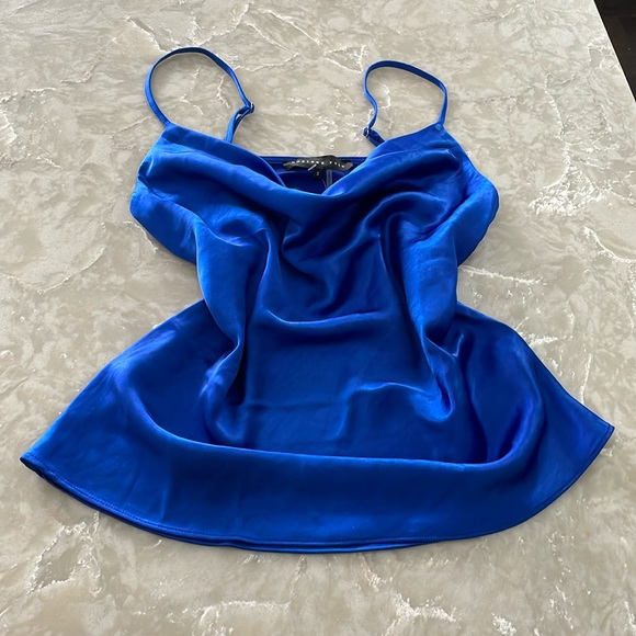 NWT Blue satin camisole heavy quality cowl neck fitted waisted stunning navy - Picture 1 of 9